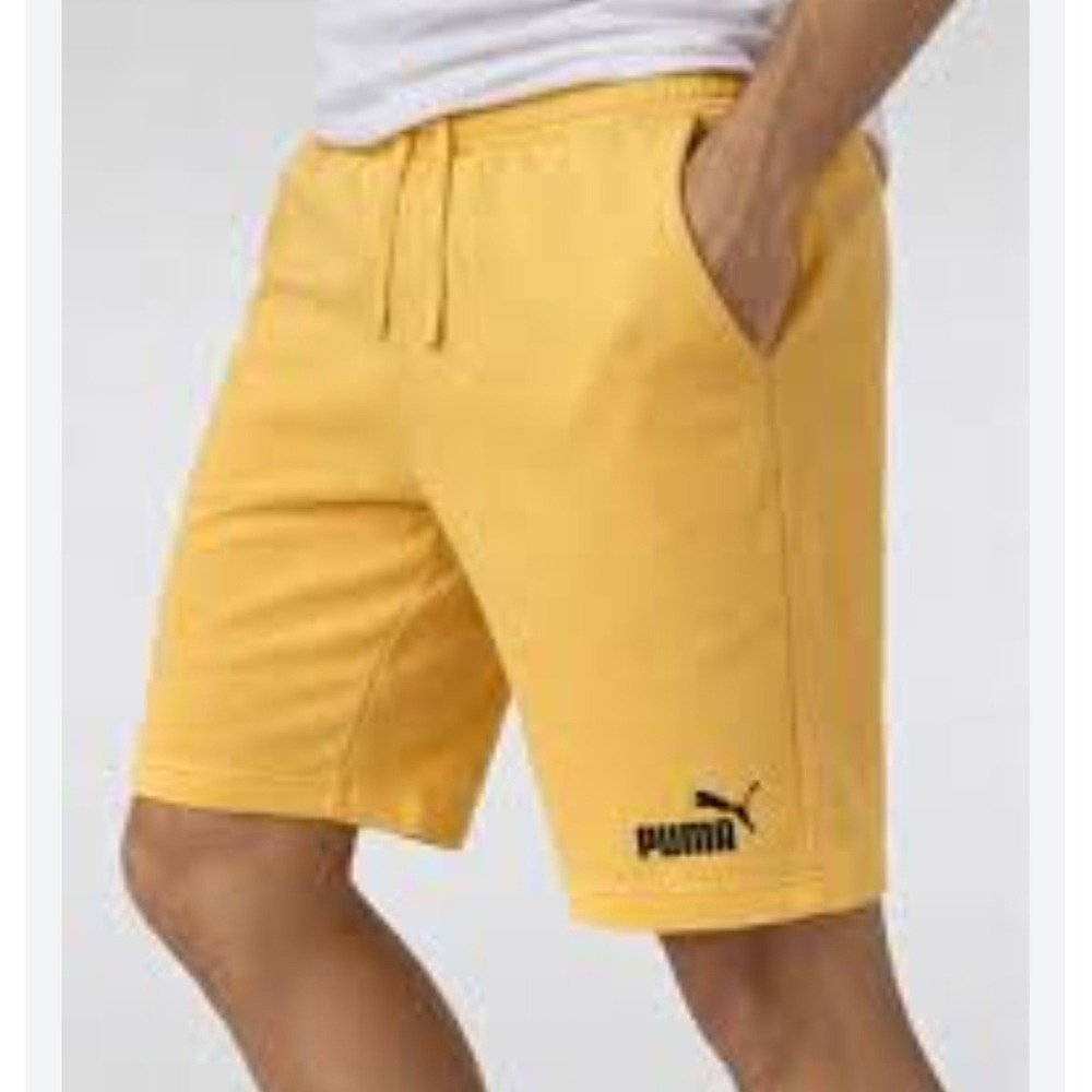 Puma Men's Athletic Shorts Yellow Large Logo Lounge Sweat